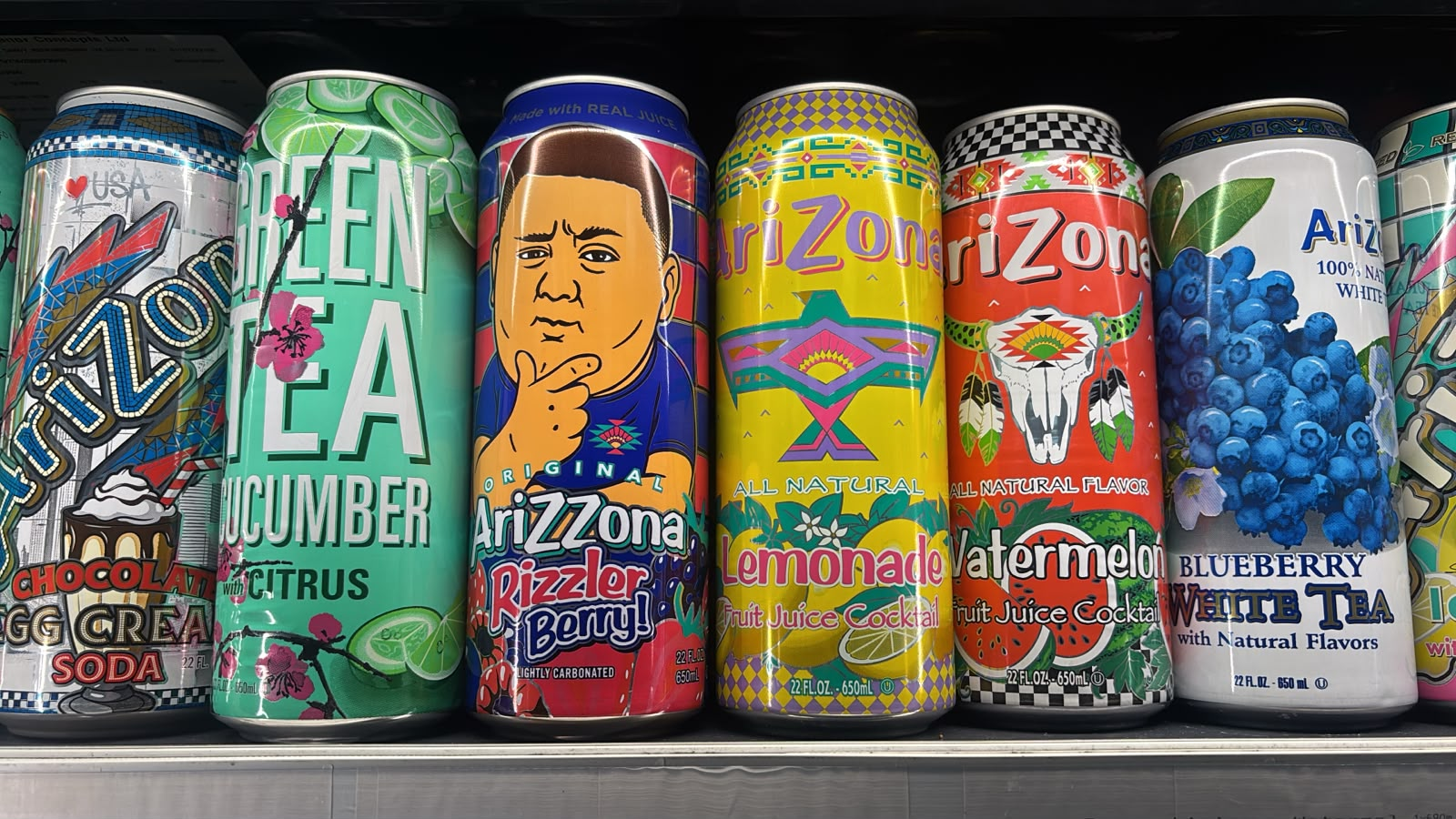 Unusual colourful iced tea drinks in store