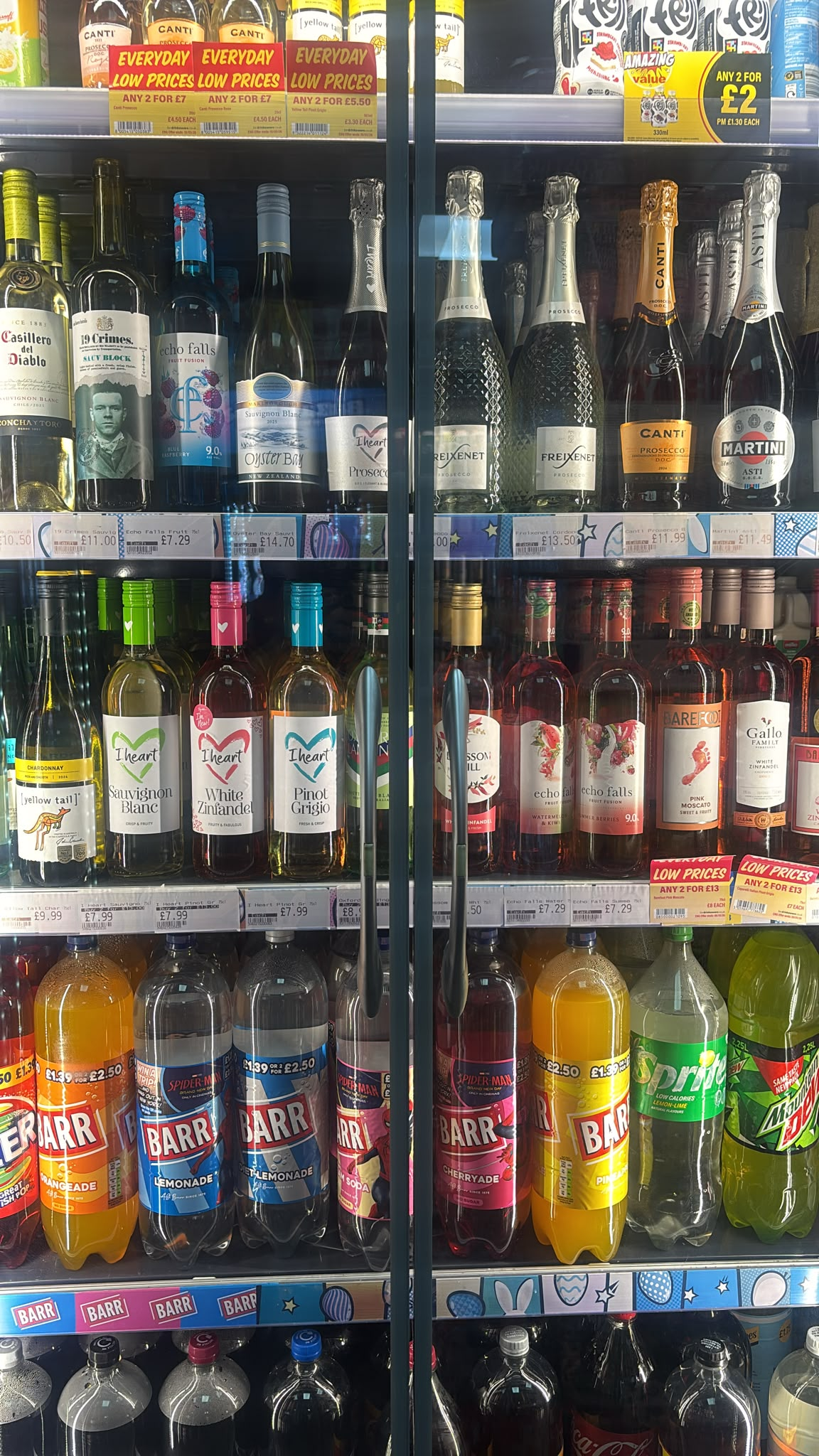 Wine and sparkling wine display in store
